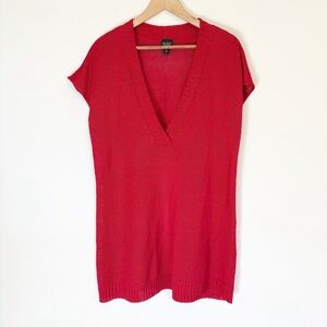 Eileen Fisher Red 100% Hemp Deep-V-Neck Over-Sized Cap Sleeve Sweater Size L